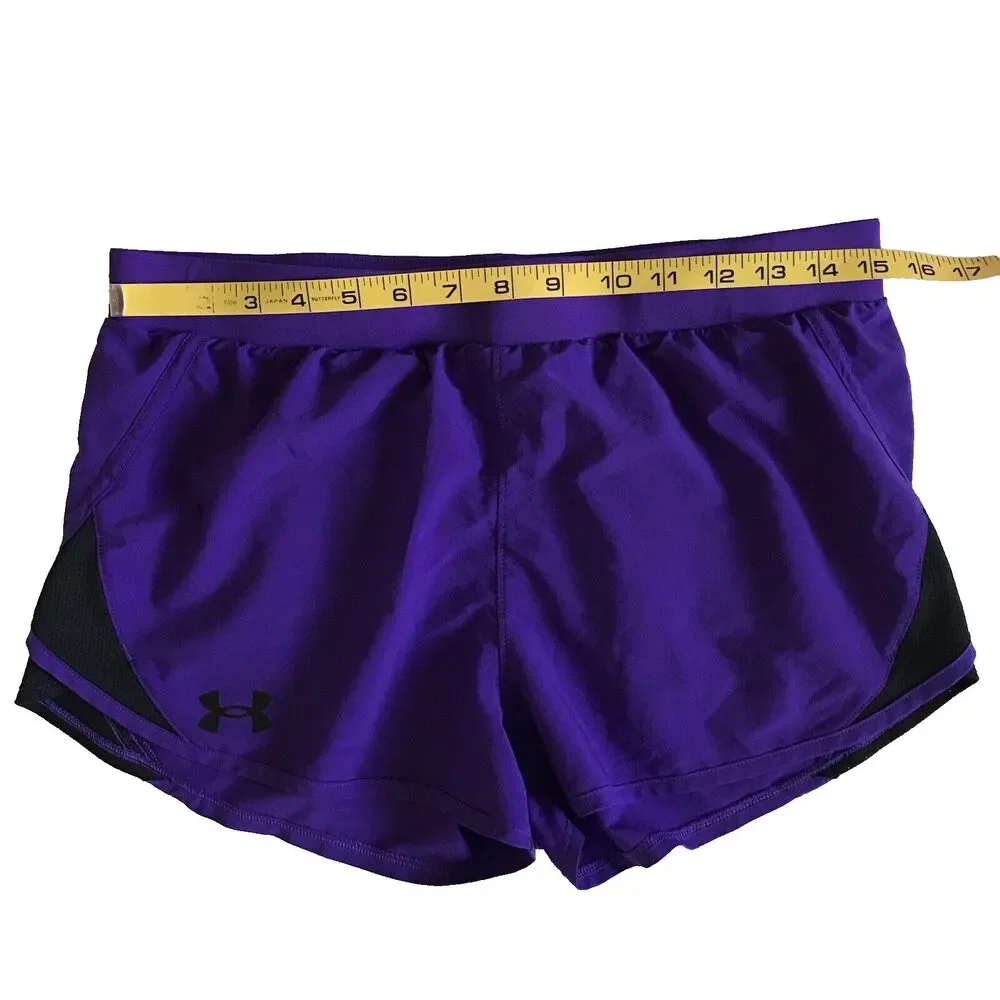 Under Armour Girls Fly By Shorts Purple Youth XL (fits Womens XS/S) Unlined Gym